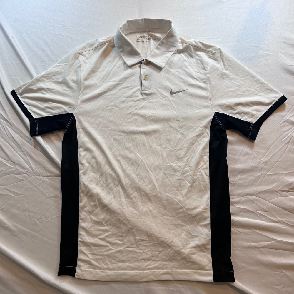Nike Golf Tour Performance Dri-FIT Polo Shirt White Black Mens Small